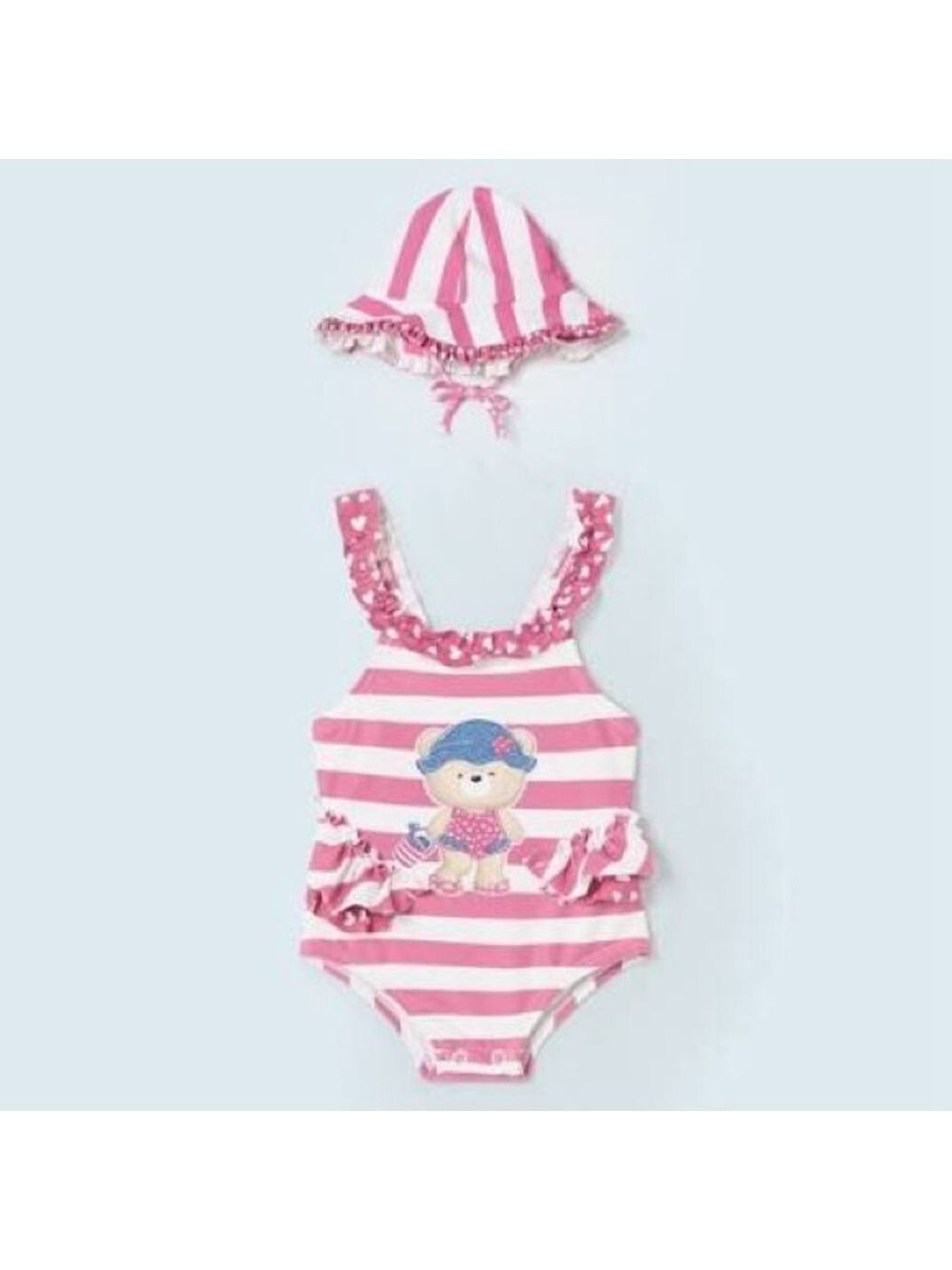 Size 6-9 months Mayoral Pink and White Striped Kids Swim One Piece